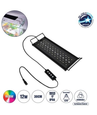 GLOBOSTAR® AQUARIUS 79678 Φωτιστικό Ενυδρείου με Ενσωματωμένο Χειριστήριο LED 12W 600lm 120° AC 220-240V Αδιάβροχο IP44 Πολύχρωμο RGBW Dimmable - Sanan SMD Chip - Μαύρο - Μ30 x Π11 x Υ3cm - 2 Χρόνια Εγγύηση